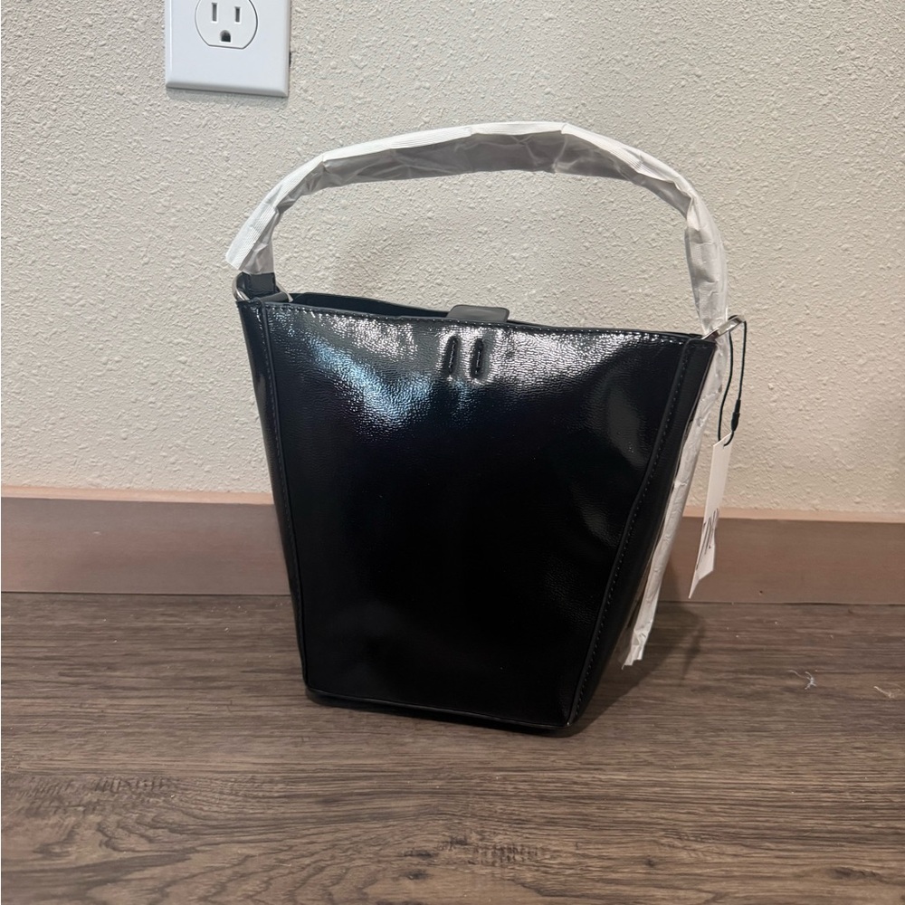 Zara Glossy Black Shoulder Bag